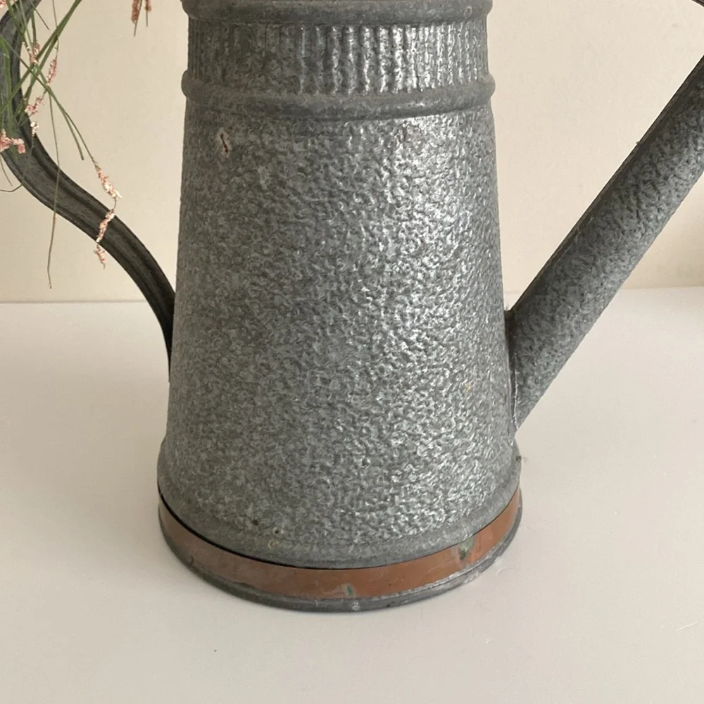 Vintage galvanized Watering Can with copper trim cottagecore Floral Arrangement